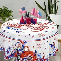 4th of July Tablecloth, Patriotic Tablecloth Round 60 inch, Red and Blue Stars Indoor or Outdoor American Flag Independence Day Kitchen Table Decorations for Dinner Party