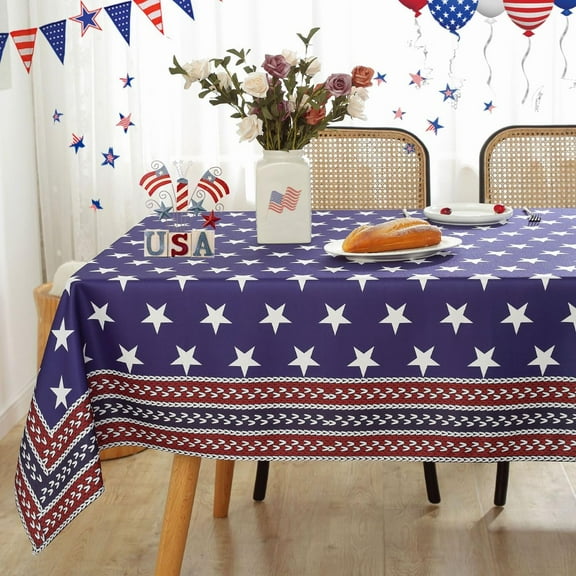 4th of July Tablecloth Rectangle 60 x 102 Inch American Flag Star Patriotic Independence Day Table Cloth, Soft Polyester Fabric Table Cover for Memorial Day, Veterans Day, Blue