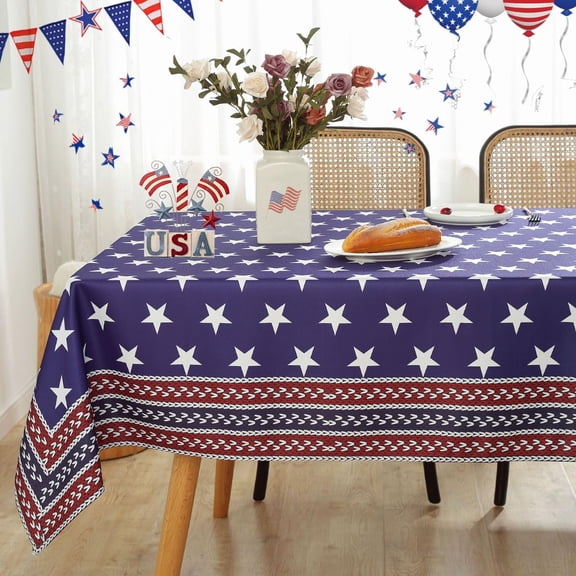4th of July Tablecloth Rectangle 60 x 120 Inch US Flag Star Independence Day Patriotic Table Cloth, Waterproof Polyester Fabric Table Cover for Memorial Day, Veterans Day, Blue