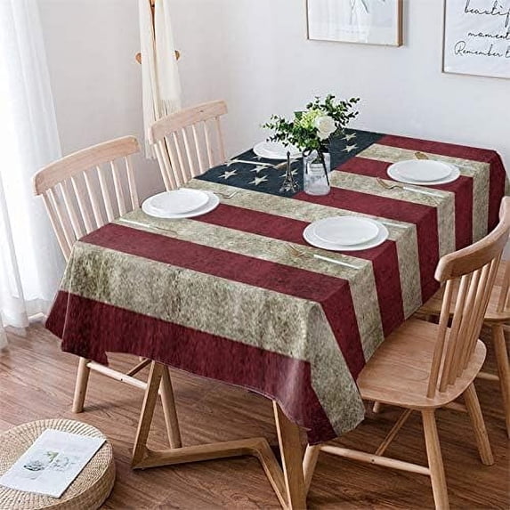 4th of July Tablecloth Rectangle/Oval Patriotic Table Cloth Independence Day Retro National American Flag Waterproof Tablecloths Patio Stainproof Polyester Table Cover Protector Decoration 60x84in