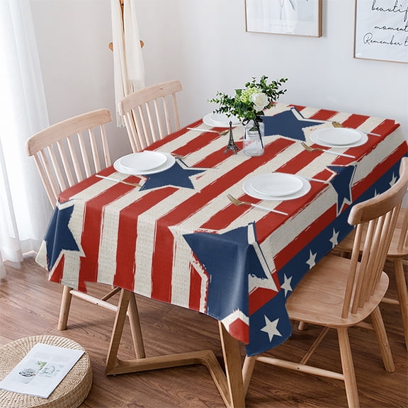 4th of July Tablecloth Rectangle Table Cloth 60x102 , Waterproof Tablecloth Outdoor Table Cloth, Independence Day Patriotic Red Striped Blue Star Washable Table Cover for Kitchen Dining Party