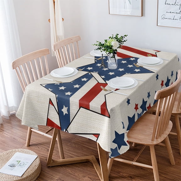 4th of July Tablecloth Rectangle Table Cloth 60x102 , Waterproof Tablecloth Outdoor Table Cloth, Patriotic Blue Red Star Independence Day Washable Table Cover for Kitchen Dining Party