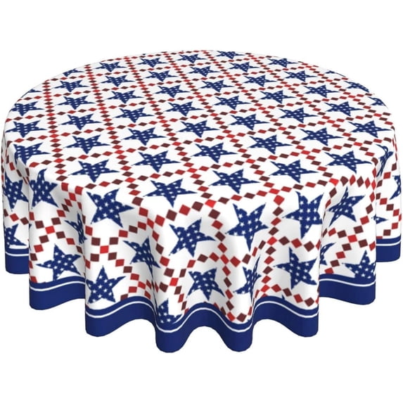 4th of July Tablecloth Red White and Blue Star Plaid Round Tablecloth 60 Inch Washable Patriotic Tablecloth for Independence Day Parties Picnic Dining Room Table Decor