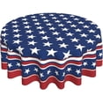 thumbnail image 1 of 4th of July Tablecloth Round 60 Inch Patriotic Memorial Independence Day Decorative Table Cloth Washable Wrinkle Stain-Resistant Polyester Holiday American Flag Blue Table Cover For Party Dinner, 1 of 6