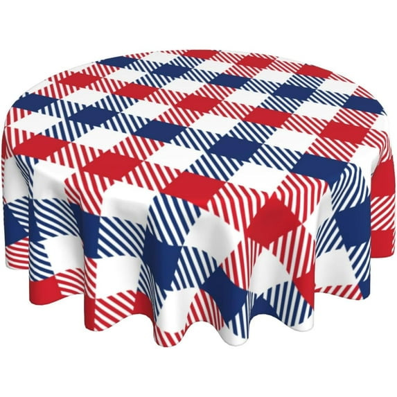 4th of July Tablecloth Round 70 Inch,Red Blue White Buffalo Plaid Checked Table Cloth,Stain Resistance Polyester Independence Day Holiday Table Covers for Kitchen Dining Party Picnic