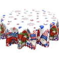 thumbnail image 1 of 4th of July Tablecloth Round Patriotic American Flag Star Table Cloths Circular Independence Day Gnome Truck Table Cover Waterproof Polyester Tabletop for Dining Kitchen Party Decor 60 Inch, 1 of 6