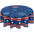 thumbnail image 1 of 4th of July Tablecloth Round Patriotic Star Celebration Firework Table Cloths Circular Independence Day Table Cover Waterproof Polyester Tabletop for Dining Kitchen Party Decor 60 Inch, 1 of 7