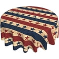 thumbnail image 1 of 4th of July Tablecloth Round Retro Patriotic American Flag Star Stripes Table Cloths Circular Table Cover Waterproof and Wipeable Polyester Tabletop for Dining Kitchen Picnic Party Decor 60 Inch, 1 of 6