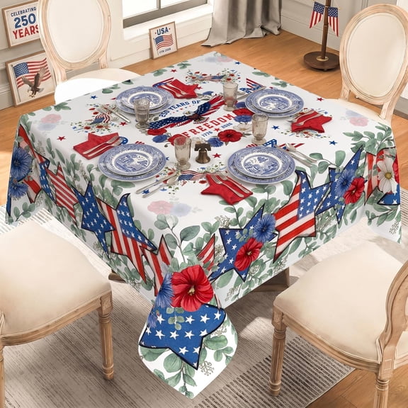 4th of July Tablecloth Square 52x52 Inch, Patriotic Fourth of July Small Square Tablecloths Stain Resistant Wrinkle Free Independence Day Table Cloth Decor for Dinner Party 250 Anniversary USA