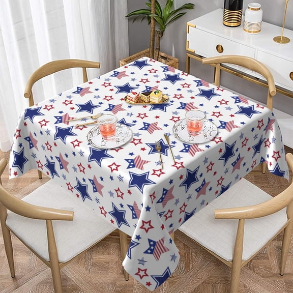 4th of July Tablecloth Square 54x54 Inch Blue Red White Patriotic Stars Table Cloth,Stain Resistance Independence Day Holiday Table Covers for Kitchen Dining,Small Tablecloth for Party Picnic