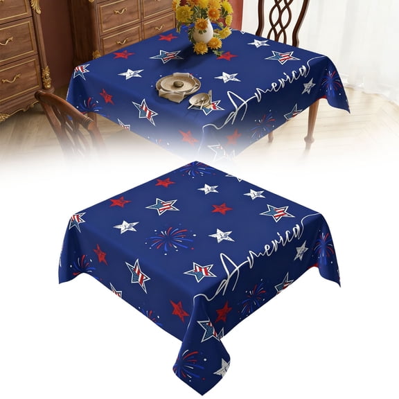 4th of July Tablecloth, Square Water-Resistant Washable Reusable Patriotic American Flag Independence Day Table Cover for Indoor Outdoor Dining 4th of July Decoration, Style B, 23.6x23.6 Inch