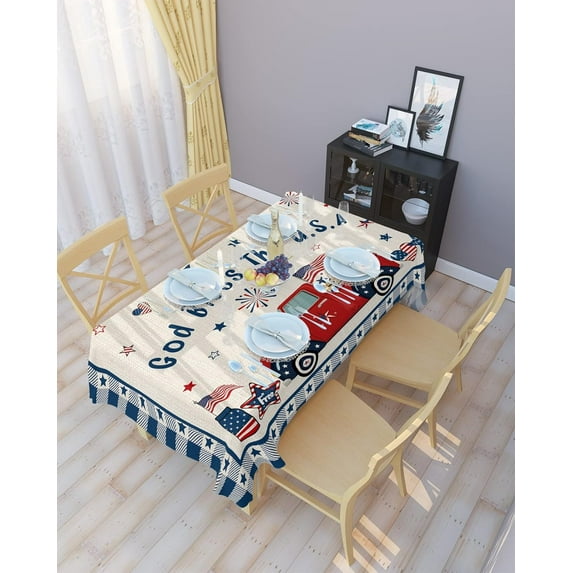 4th of July Tablecloth US Flag Table Cloth for Rectangle Tables 60x102 inch Truck Stars Buffalo Check Patriotic Table Covers Waterproof Table Cloth for Holiday Party, Memorial, Independence Day