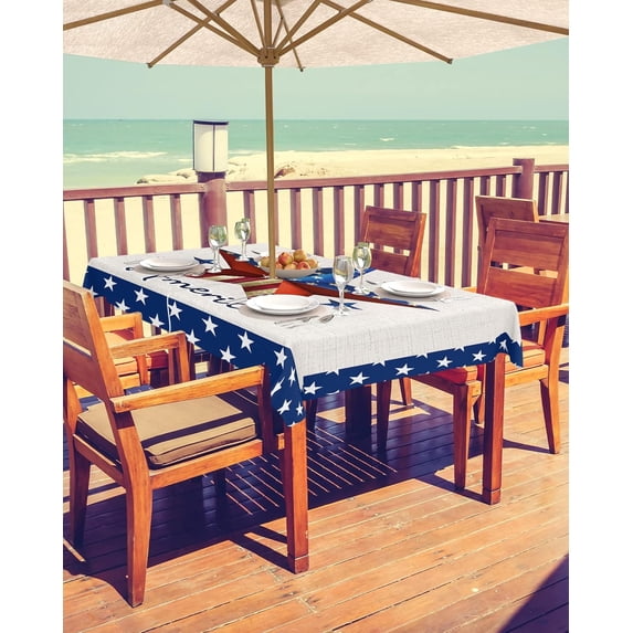 4th of July Tablecloth with Umbrella Hole and Zipper American Flag Round Outdoor Tablecloths 60 Inch Outside Table Cloths Stars Red Stripes Patio Table Cloth Cover for Independence Day Garden Decor
