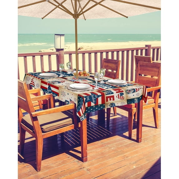 4th of July Tablecloth with Umbrella Hole and Zipper American Flag Round Outdoor Tablecloths 60 Inch Outside Table Cloths Stars Red Stripes Patio Table Cloth Cover for Independence Day Garden Decor