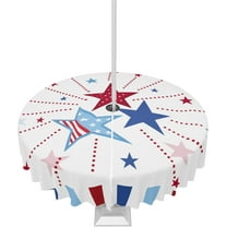 4th of July Tablecloth with Umbrella Hole and Zipper Freedom Patriotic Stars Round Outdoor Tablecloths 60 Inch Table Cloths Firework Red White and Blue Patio Table Cloth Cover for Independence Day