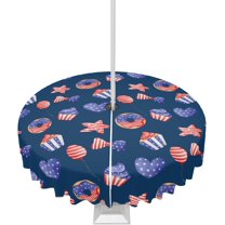 4th of July Tablecloth with Umbrella Hole and Zipper Patriotic Stars Stripes Round Outdoor Tablecloths 60 Inch Outside Table Cloths Donuts Cakes Patio Table Cloth Cover for Independence Day Garden