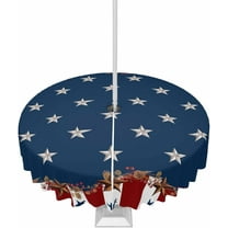 4th of July Tablecloth with Umbrella Hole and Zipper Patriotic Stars Stripes Round Outdoor Tablecloths 60 Inch Outside Table Cloths Rustic Red Blue Patio Table Cloth Cover for Independence Day Garden