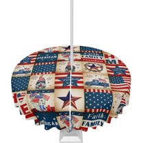 4th of July Tablecloth with Umbrella Hole and Zipper Stars American Flag Stripes Round Outdoor Tablecloths 60 Inch Table Cloths Gnome Rustic Plaid Patio Table Cloth Cover for Independence Day Garden