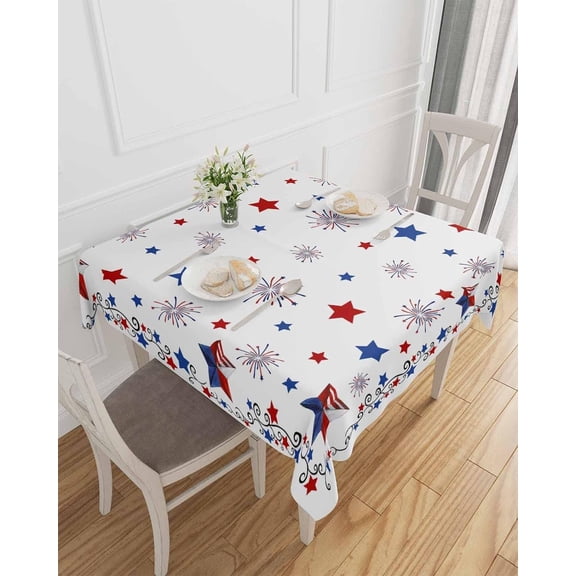 4th of July Tablecloth Waterproof for Round/Rectangle/Oval/Square Tablecloth 54x54 in - Table Cloth Cover for Fall Baby Shower Christmas Wedding Party,Freedom Stars Blue Red Memorial Patriotic Flag