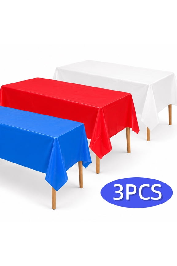 4th of July Tablecloths Patriotic Party Decorations Disposable Plastic Rectangle Tablecloth for Independence Day Memorial Day Veterans Day 54 x 108 Inch 3-Pack Design 2