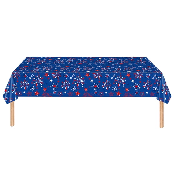 4th of July Tablecloths, Red White and Blue Disposable Plastic Tablecloth, Rectangle Table Cover for Patriotic Independence Day Memorial Day Veterans Day Party Decorations, 54 x 108 Inch