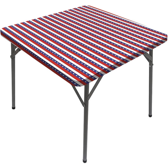 4th of July Tablecloths, Stars and Stripes Pattern Patriotic Theme Washable Spill Proof Table Cover, Fits 32x32 inch table, for Restaurants Picnic Patio Party Table Decor, Violet Blue Ruby White