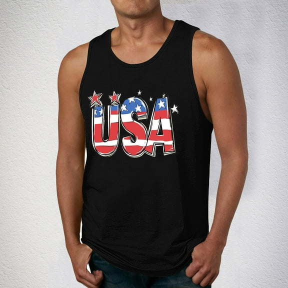 4th of July Tank Men American Flag Tank Top Red White and Blue Top Patriotic Tank Top for Men Fourth of July Tank for Men Leisure Time Fitness Home Wear Pajamas Color Cotton Fashion Printing T-Shirt