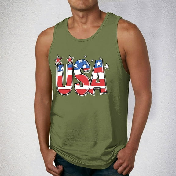 4th of July Tank Men American Flag Tank Top Red White and Blue Top Patriotic Tank Top for Men Fourth of July Tank for Men Leisure Time Fitness Home Wear Pajamas Color Cotton Fashion Printing T-Shirt