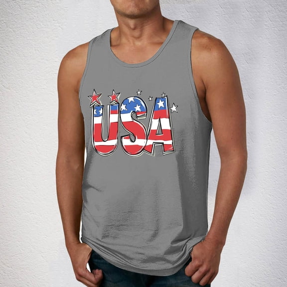 4th of July Tank Men American Flag Tank Top Red White and Blue Top Patriotic Tank Top for Men Fourth of July Tank for Men Leisure Time Fitness Home Wear Pajamas Color Cotton Fashion Printing T-Shirt