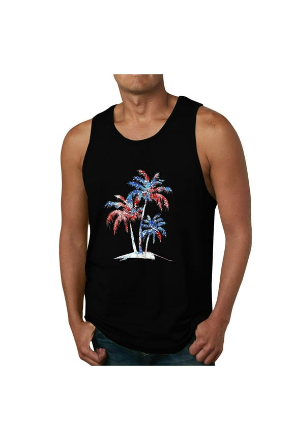 4th of July Tank Tops Independence Day Tank Tops Mens 4th of July Tops Red White and Blue Mens Tank Fourth of July Tank Tops Men's Print Tank Top Casual Sports Sleeveless Round Neck T-Shirt Tank Top