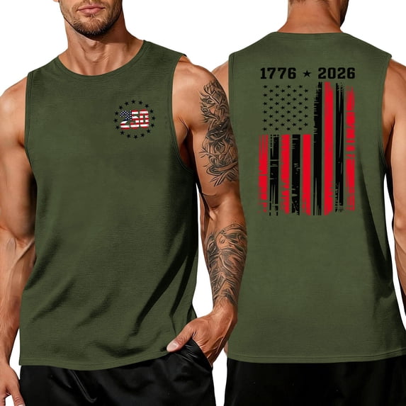 4th Of July Tank Tops for Men Crew Neck Sleeveless Stars and Stripes Print Daily Celebration Tunics Lightweight Summer Casual Shirts ,L,#01 Army Green