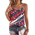thumbnail image 1 of 4th Of July Tank Tops Women Patriotic Star Print Sleeveless Square Neck Spaghetti Strap Cami Tops Celebration Stretchy Summer Travel Tops,L,#01 Watermelon Red, 1 of 5