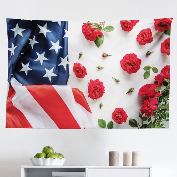 4th of July Tapestry, Independence Day Celebration Text Image Designed on Vintage Background, Fabric Wall Hanging Decor for Bedroom Living Room Dorm, 2 Sizes, White Multicolor, by Ambesonne