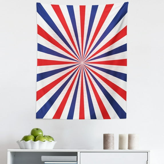 4th of July Tapestry, Retro Rays Patriotic Style US Stripes and Dots on Background, Fabric Wall Hanging Decor for Bedroom Living Room Dorm, 5 Sizes, White Red and Dark Lavender, by Ambesonne