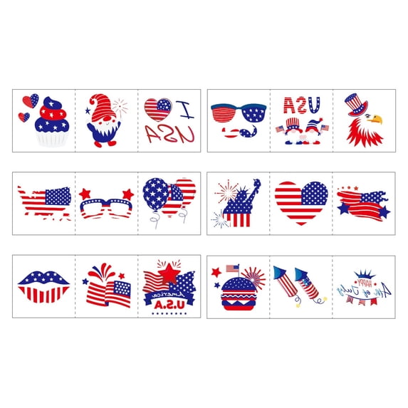 4th of July Tattoos for Adults, Patriotic Temporary Tattoos with USA American Flag Design, Red White Blue Independence Day Party Supplies for Memorial Labor Day Decorations