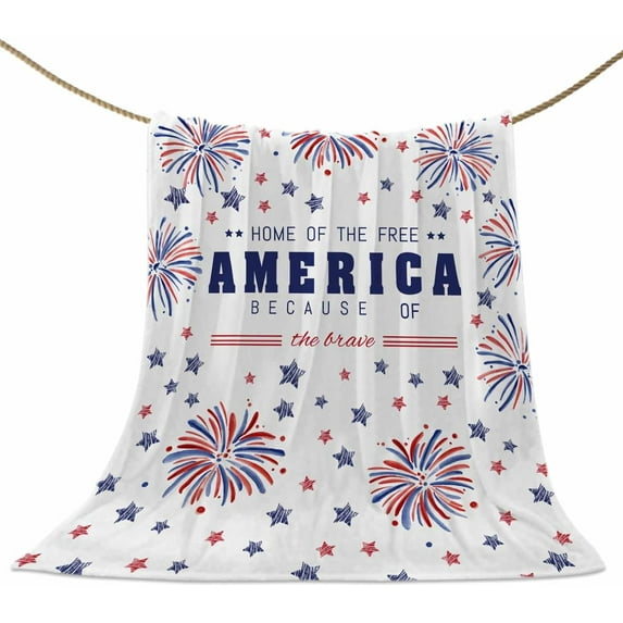4th of July Throw Blankets, Patriotic America Stars Fireworks Soft Fleece Blanket Decorative for Home Sofa Couch Chair Living Bedroom,40x50 Inches, Red White Blue