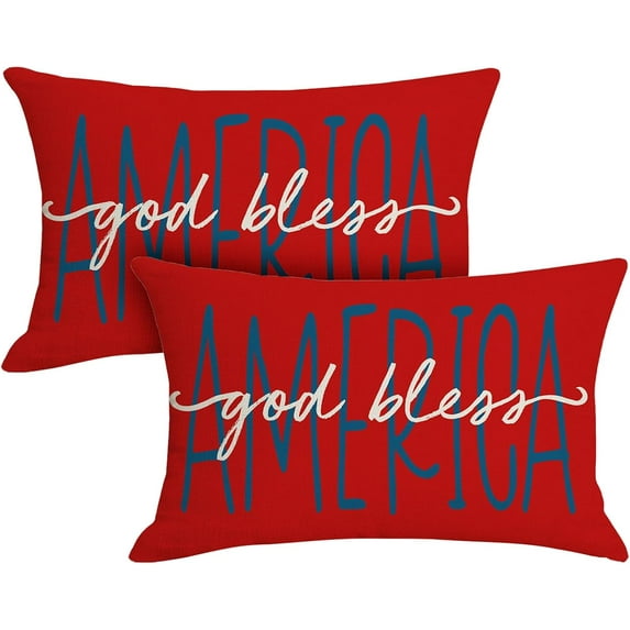 4th of July Throw Pillow Covers 12*20 Good Bless Red Patriotic Outdoor Pillows Covers Set of 2 Fourth of July Decorative Pillows Independence Memorial Day Soft Cushion Case for Bed Sofa Couch
