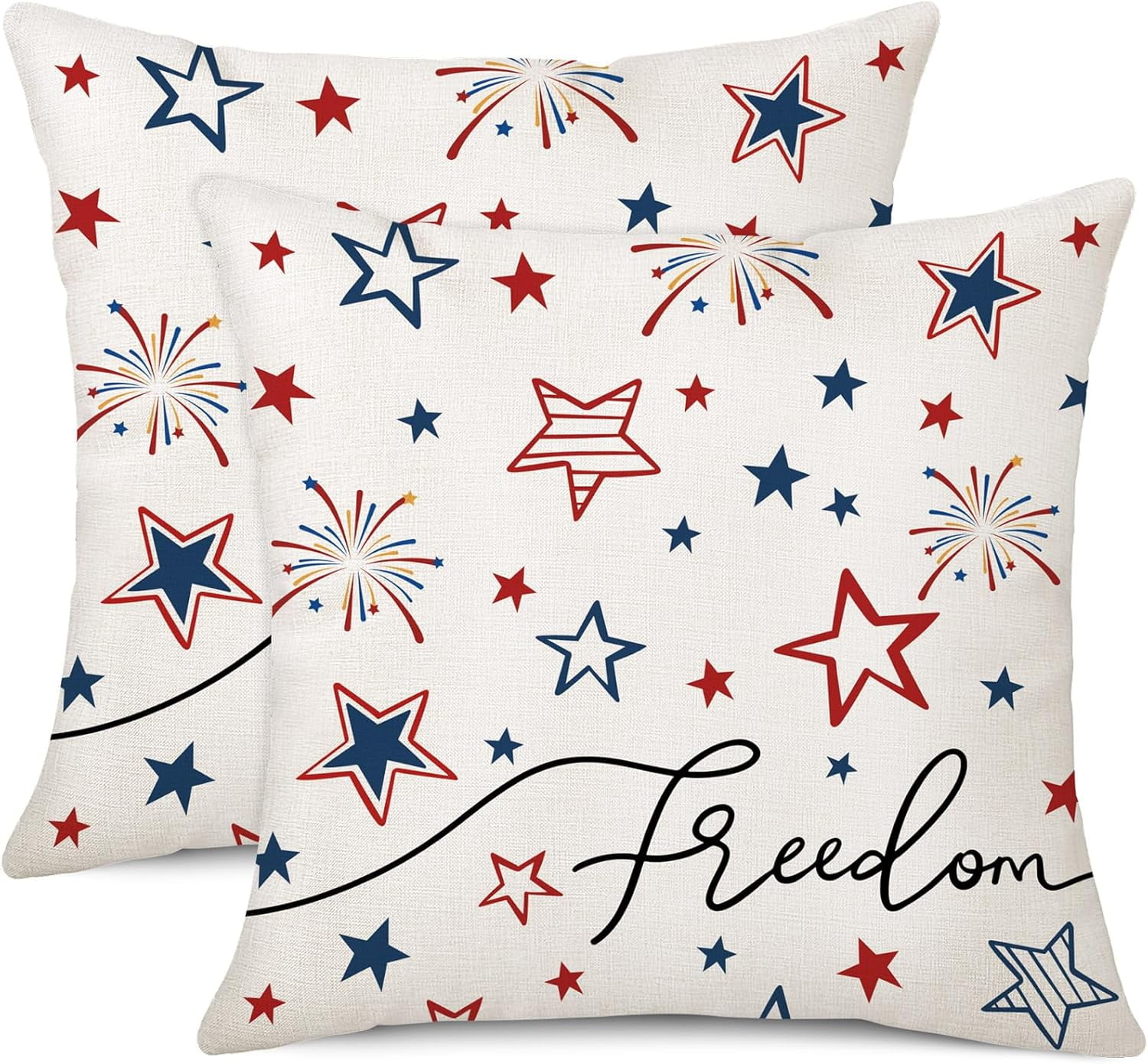 4th of July Throw Pillow Covers 18 x 18 Set of 2 Memorial Day Independence Day American Flag Red Blue Stars Patriotic Decorative Cushion Cases for in-Outdoor Home Decor