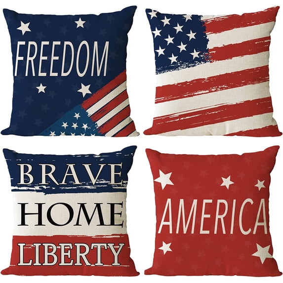 4th of July Throw Pillow Covers 18x18 Set of 4 Patriotic Pillow Covers American Flag Day Memorial Day Independence Day Pillow Covers Cushion Covers for Home Outdoor Sofa Couch Decorations (18 inch)
