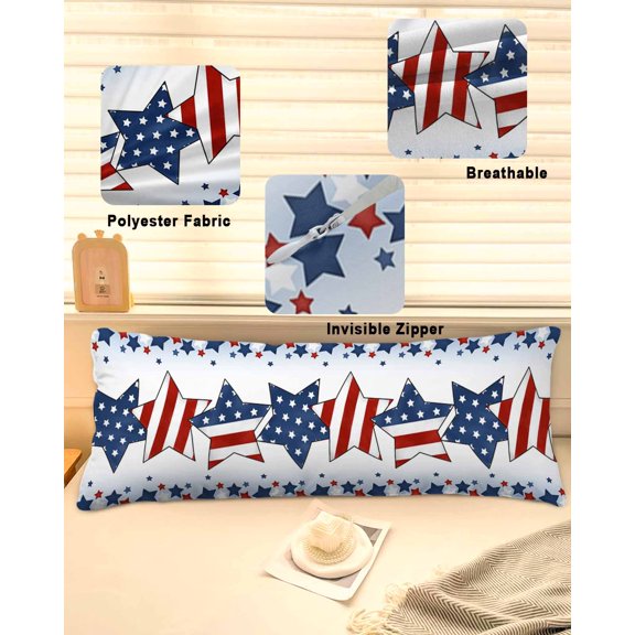 4th of July Throw Pillow Covers, American Star Blue Ombre Independence Day Soft Breathable Pillow Cases with Invisible Zipper for Sleeping, Long Body Pillowcases for Couch Bed Sofa Chair 20x54 Inches