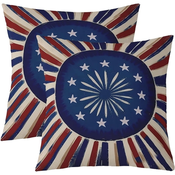 4th of July Throw Pillow Covers Set of 2 Independence Day Decorative Pillowcase American Flag Cushion Covers for Sofa Couch Bed Stars Retro Cushion Case Home Decor 20 x 20-Inch