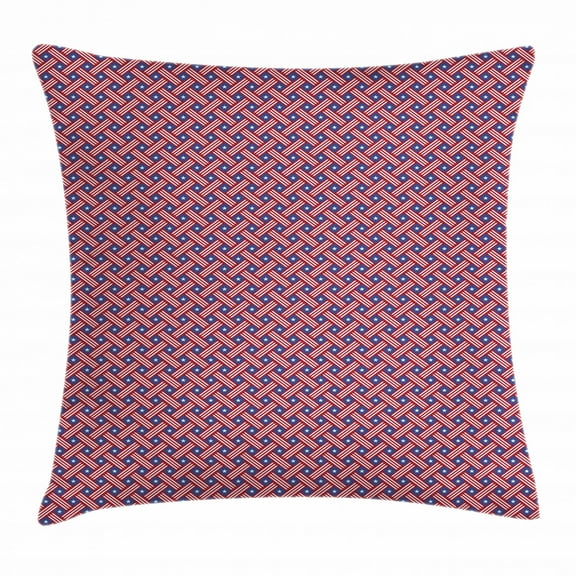 4th of July Throw Pillow Cushion Cover, Diagonal Stripes with Stars Union of the States Day of Independence, Decorative Square Accent Pillow Case, 24 X 24 Inches, Violet Blue Red White, by Ambesonne