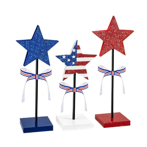 4th of July Tiered Tray Decor Wooden Star Set, 3 Pcs Memorial Day Table Decorations, Rustic Patriotic Tabletop Home Decor, Red White and Blue Decorations for Home(B)