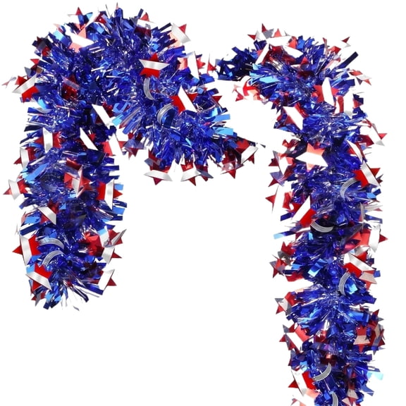 4th of July Tinsel Garland with Red White and Blue Stars for Independence Day Decorations and Memorial Day Party Hanging Streamers for Wall and Ceiling Patriotic Home Celebration Decor
