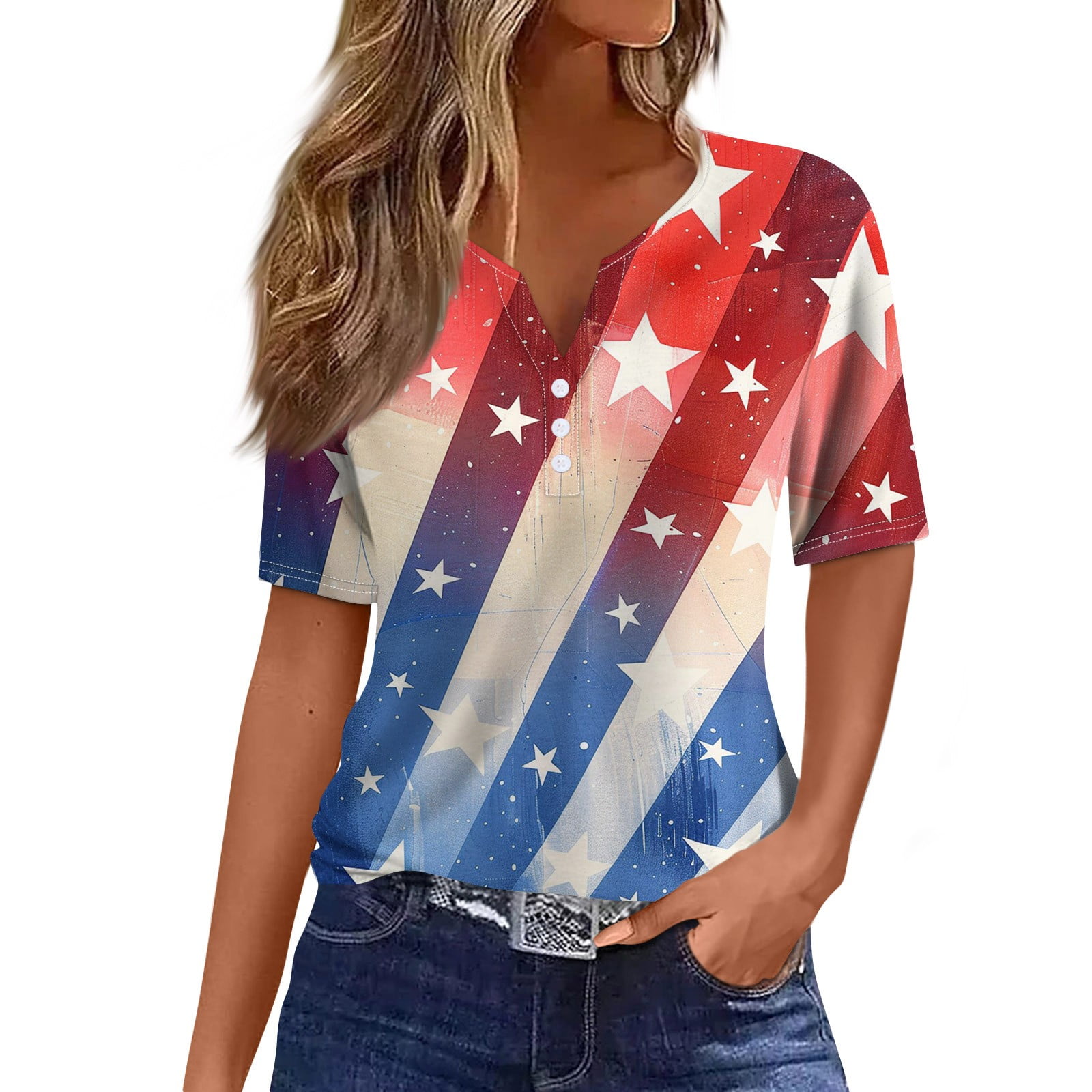 4th of july tops for women dressy short sleeve usa flag star stripes