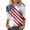 thumbnail image 1 of 4th of July Tops for Women Petite Patriotic 3/4 Sleeve Crew Neck Tops USA Flag Print T Shirts Lady Independence Day Casual Tops Funny 4th of July Tunic Tees 2026 Summer Patriotic Clothes, 1 of 5