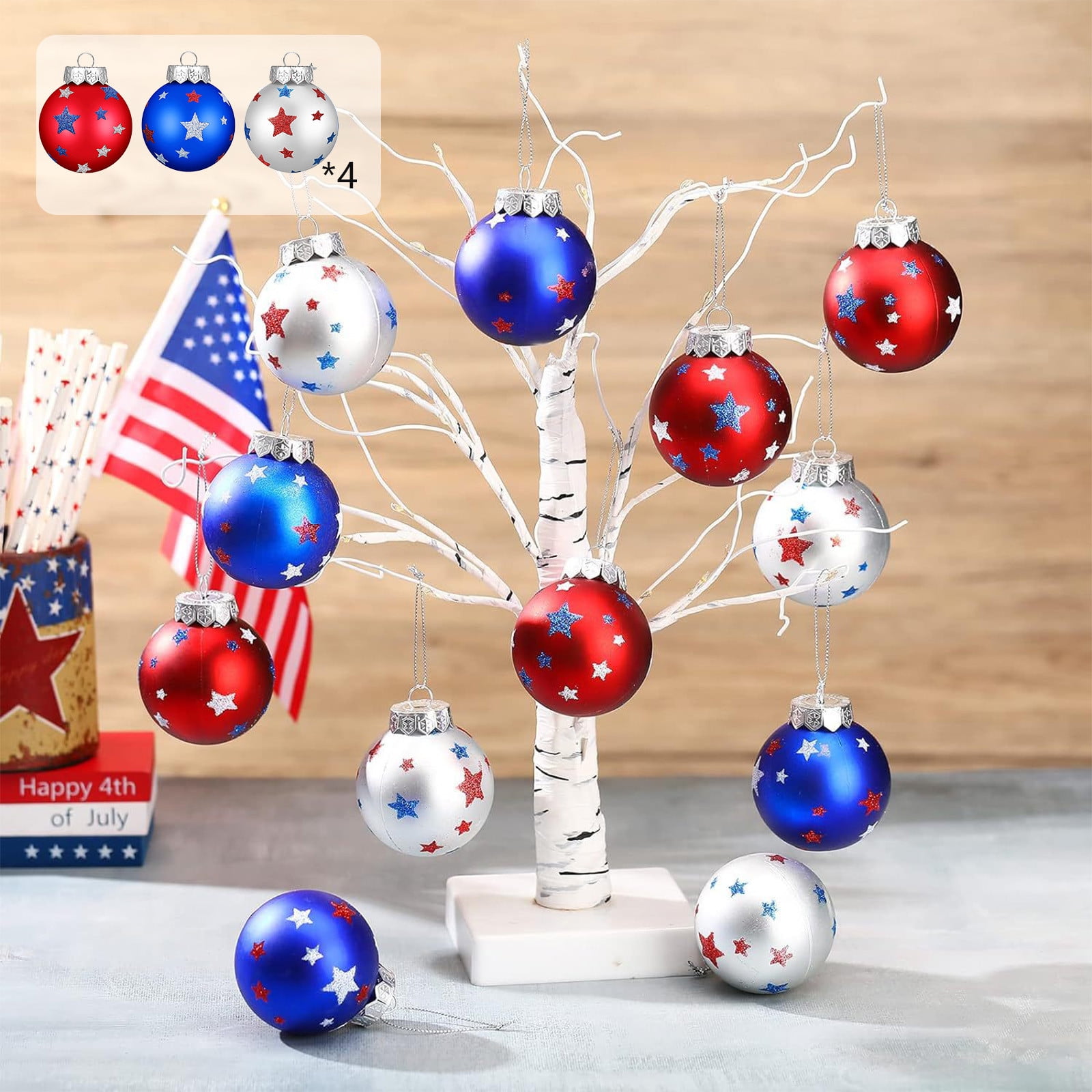 4th of July Tree Decorations,12ct 2.36 Inch Mini Memorial Day Ornaments