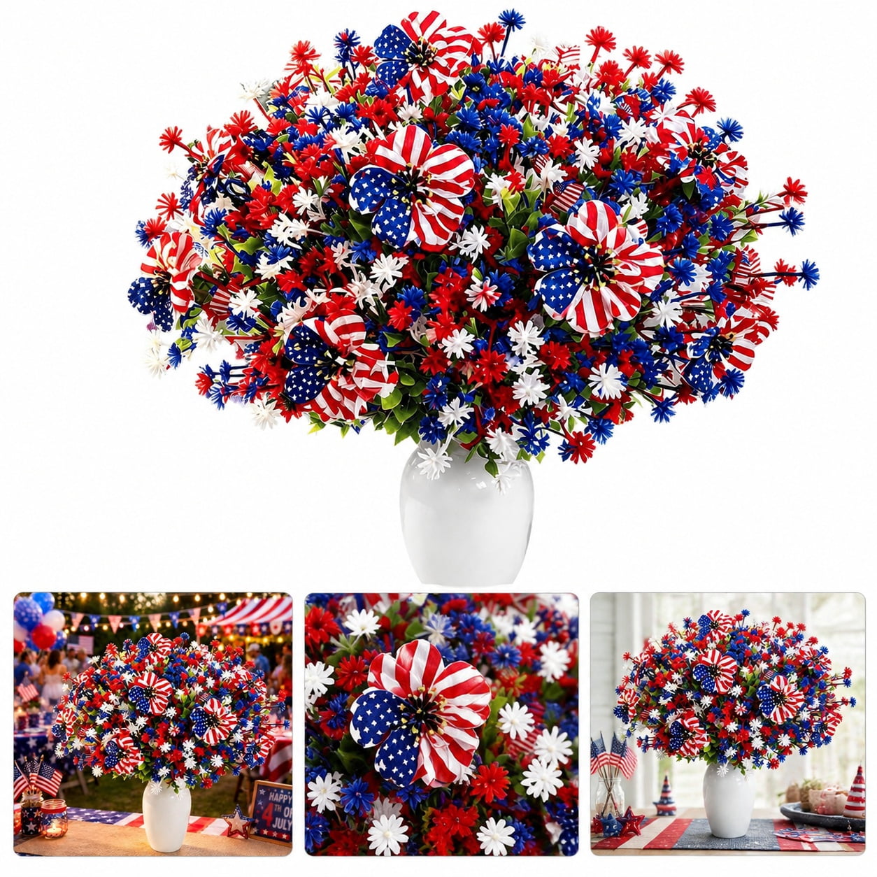 4th of July Tricolor Patriotic Artificial Flower Vines, Red White and ...