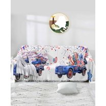 4th of July Truck Sofa Couch Covers for 3 Cushion Couch,Washable L Shape Sectional Sofa Covers for Loverseat/Pets,Patriotic Memorial Floral Red Blue Flag Slipcover Throw Blanket Futon Cover 71x134