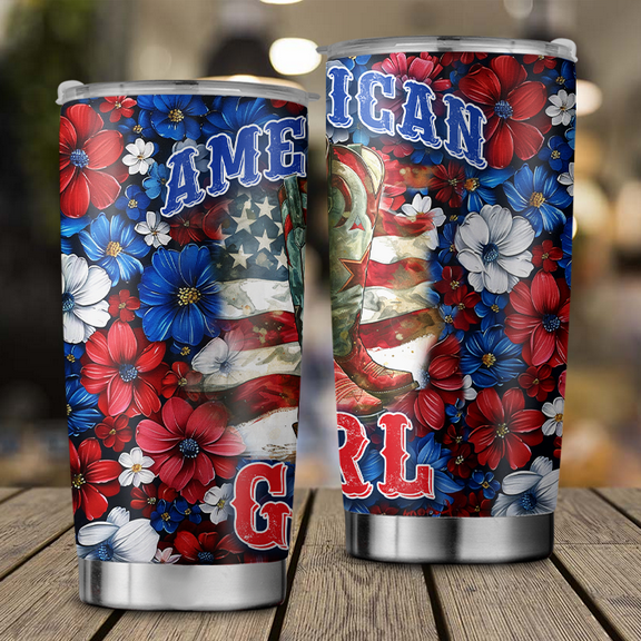 4th July Tumbler, Red White and Blue American Girl Tumbler ID-0604-FNOX